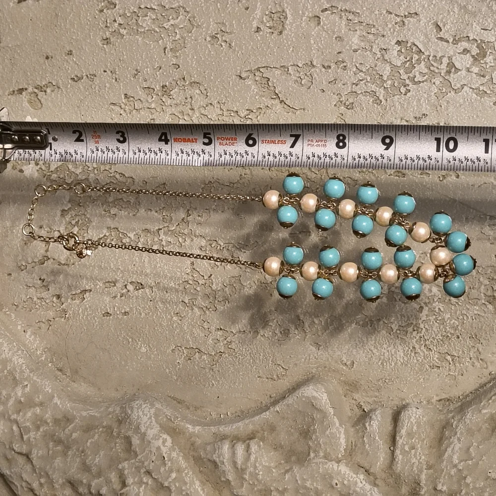 J Crew Faux Turquoise & Pearl Bib Necklace Gold-tone Chain